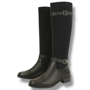 LifeStride Black Riding Boots Leather & Stretch Back Zip Knee High Size 7.5